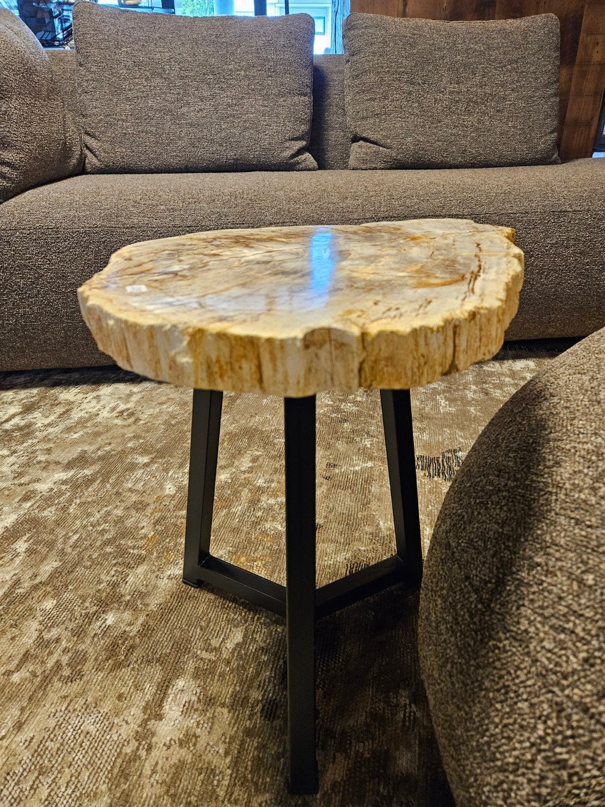 bijzettafel salontafel versteend hout, 50 tot 100 cm, Verzenden, Rond, 50 tot 100 cm