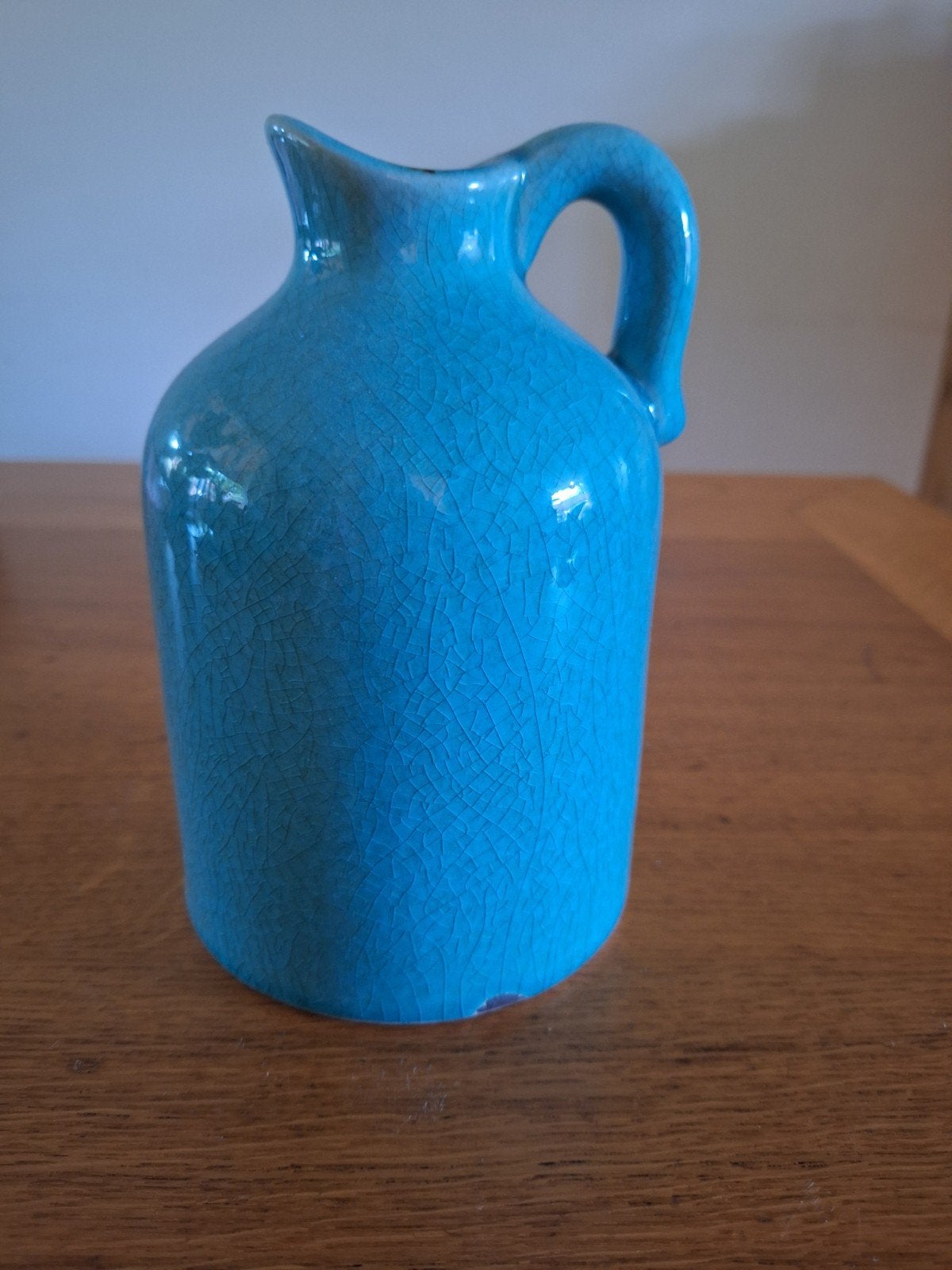Turquoise / petrol craquelé vaasje / kannetje, Huis en Inrichting, Overige kleuren, Ophalen of Verzenden, Zo goed als nieuw, Steen/keramiek