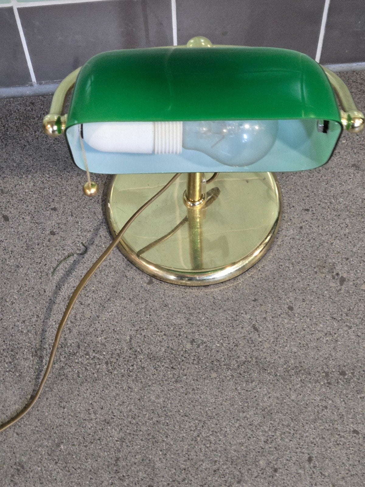 Massive Bankierslamp Groen/Messing - Vintage Bureaulamp, Ophalen of Verzenden