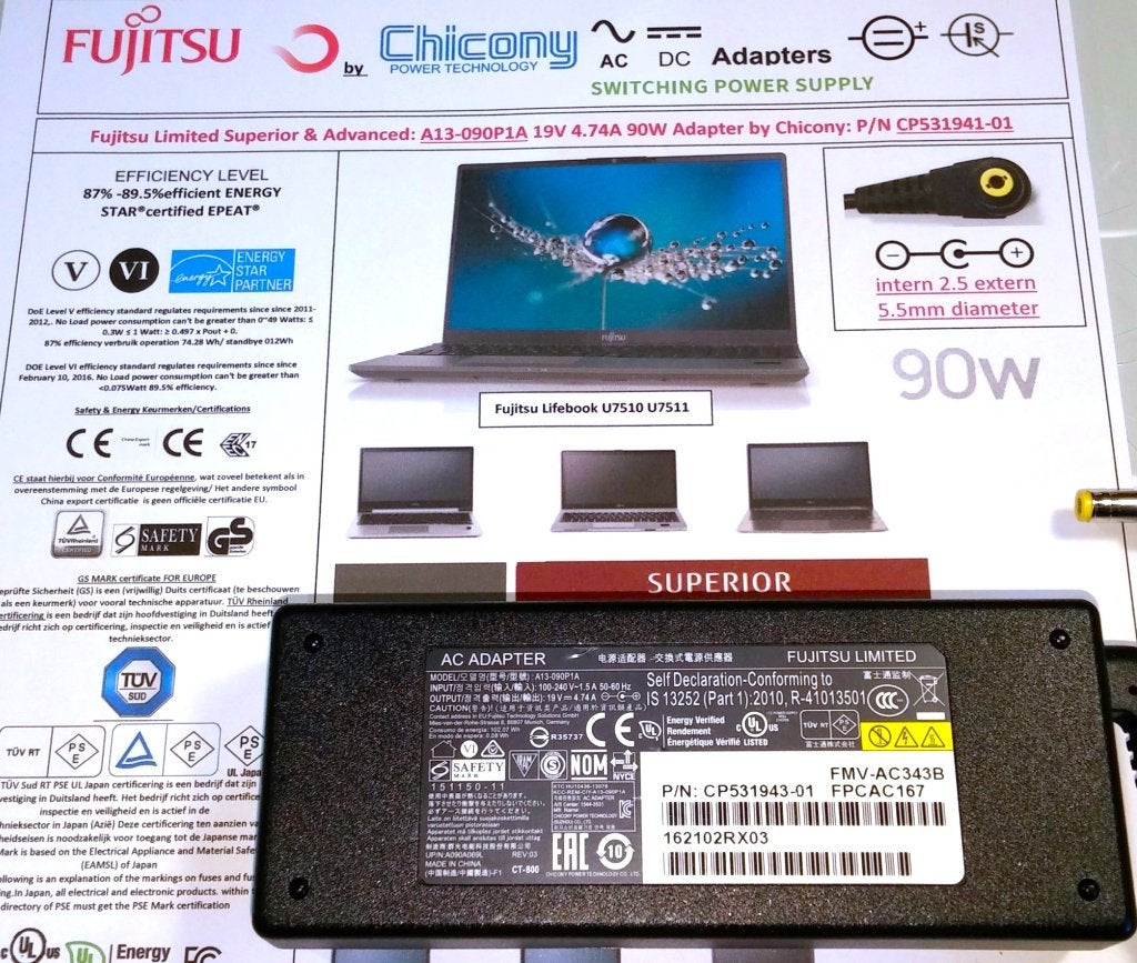 Fujitsu CP531941-01 Chicony A13-090P1A 19V 4.74A 90W Adapter, Ophalen of Verzenden, Zo goed als nieuw, Fujitsu Limited