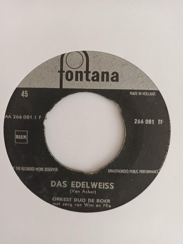 Duo De Boer - Das Edelweiss  (Fontana 266 081), Voor 1960, 7 inch, Ophalen of Verzenden, Zo goed als nieuw