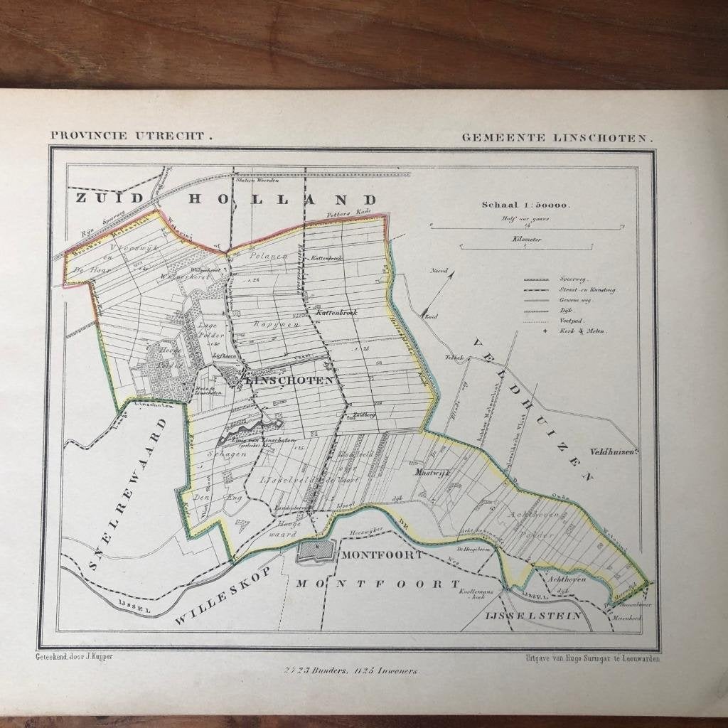 12 / Kuyper kaart Utrecht van Linschoten Litho uit 1865, Ophalen of Verzenden