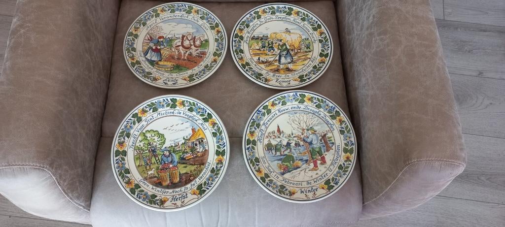 4 Prachtige handgeschilderde wandborden., Antiek en Kunst, Ophalen of Verzenden