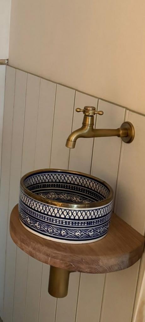 Massief Eiken Plateau - Toilet Wasbak, Minder dan 50 cm, Bruin, Nieuw, Ophalen of Verzenden