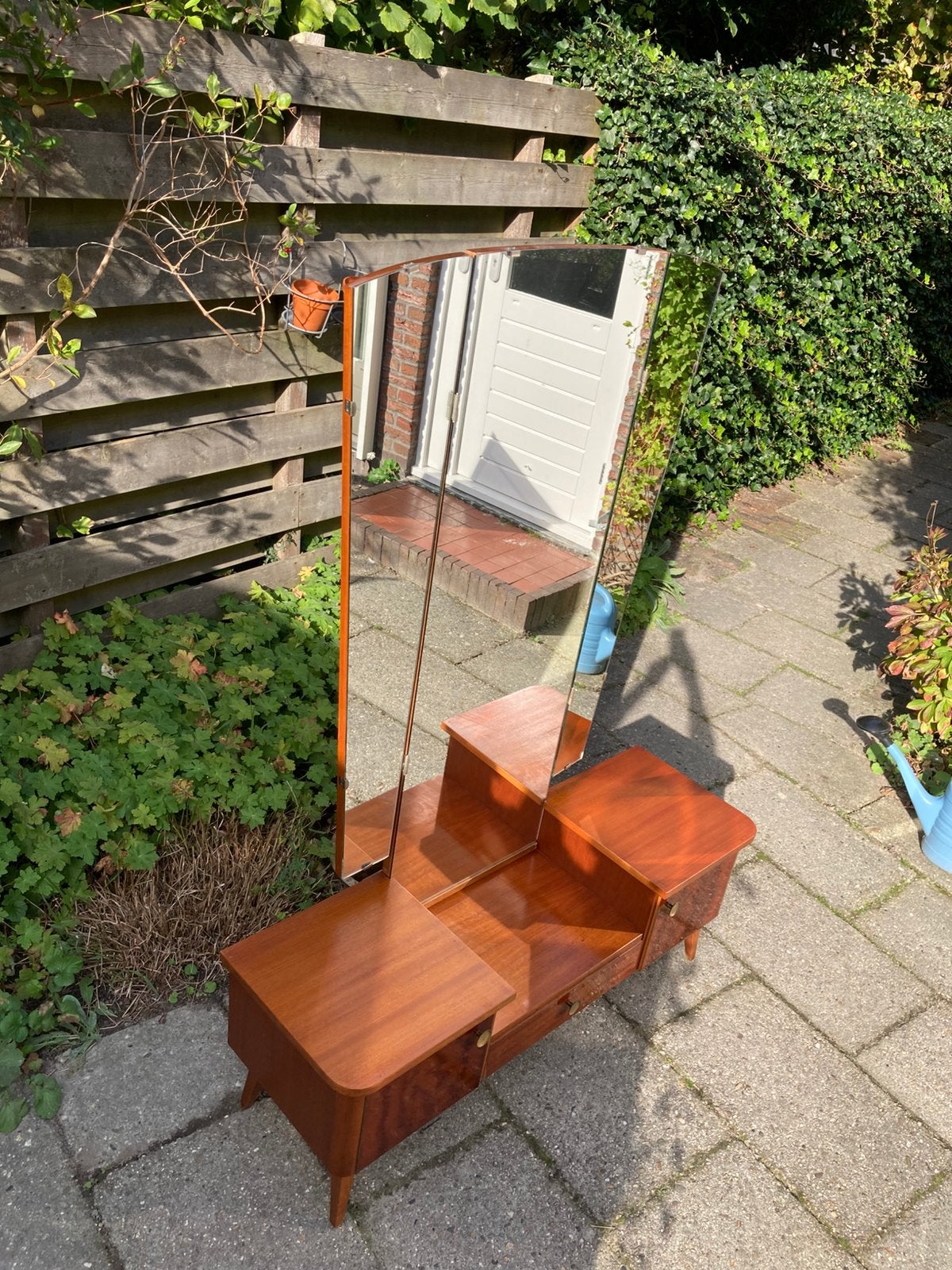 Vintage jaren 60-70 kaptafel met drieluik spiegel, Ophalen