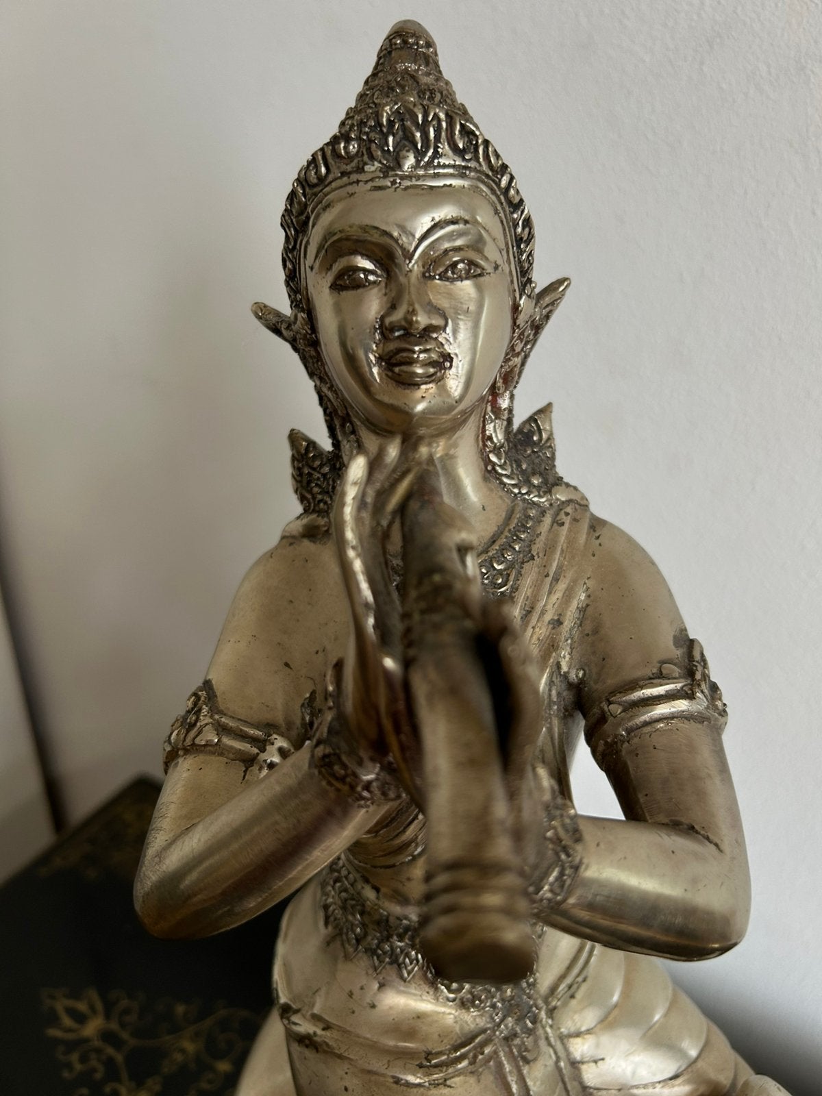 Groot verzilverd bronzen beeld van Krishna met fluit, Huis en Inrichting, Ophalen of Verzenden, Zo goed als nieuw