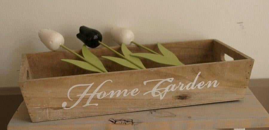 Houten kistje - mand - plukmand met tekst - hout, Huis en Inrichting, Gebruikt, Schaal, Ophalen of Verzenden, Rechthoekig