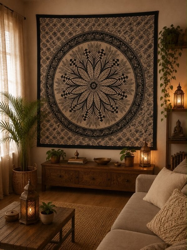 Mandaladoek wandkleed Grand foulard bedsprei Ibiza Boho, 3811JM, Info@rodebeagle.nl, Rode Beagle kunstbloemen, Nieuw