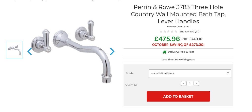 Perrin & Rowe 3783 Drie Gats Wandgemonteerde Badkraan, Ophalen of Verzenden, Nieuw, Chroom, Kraan