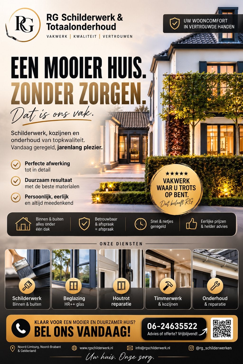 Schilderwerk, beglazing, houtrot reparatie, kozijnen, Ophalen, Nieuw