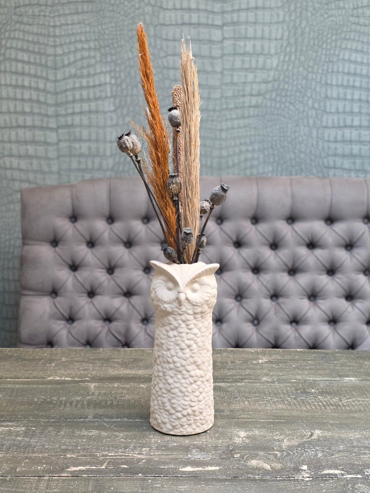 Uil vaasje met droogbloemen - Decoratieve vaas, Ophalen, Zo goed als nieuw, Wit, Overige materialen