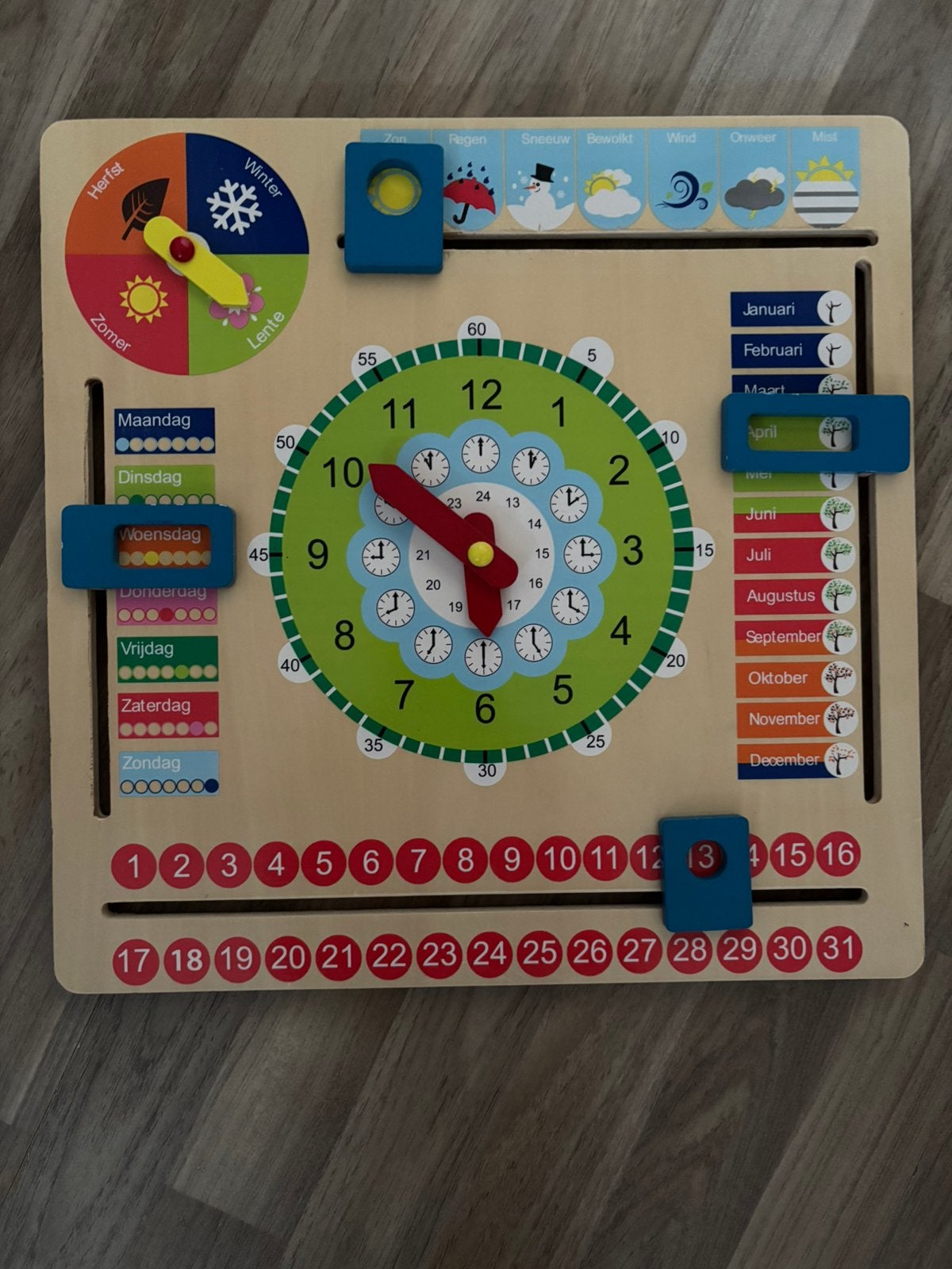 Houten bord kalender/klok, Kinderen en Baby's, Ophalen, Zo goed als nieuw