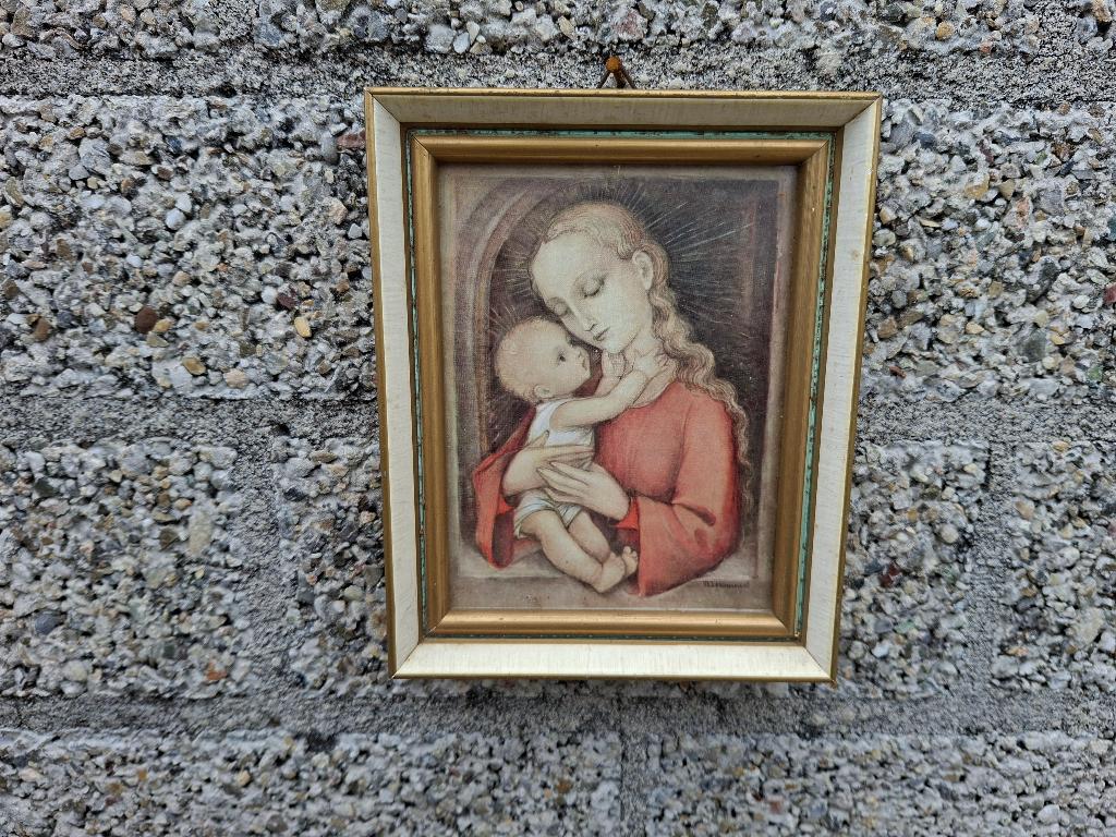 oud schilderij met maagt moeder maria + baby christus, Antiek en Kunst, Antiek | Religie, Ophalen of Verzenden