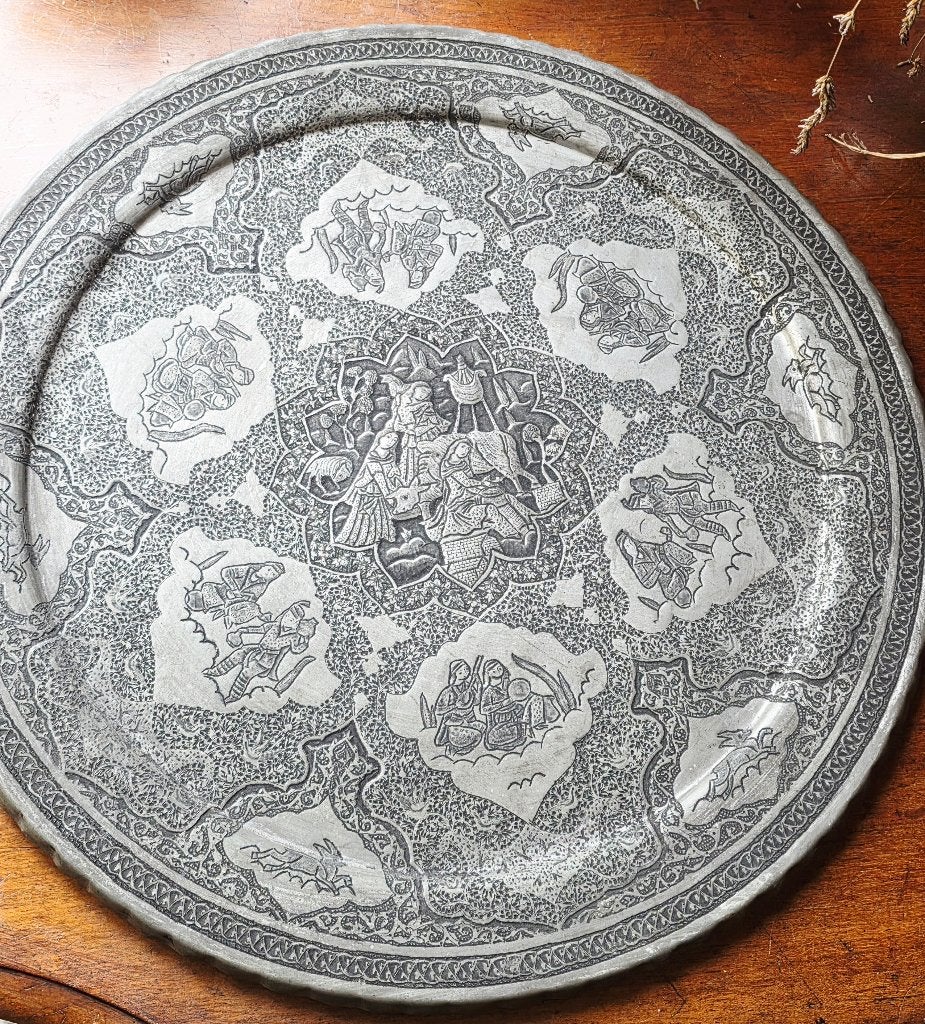 Antieke Perzische vertind koperen schaal 49,8cm, Antiek en Kunst, Ophalen of Verzenden, Koper