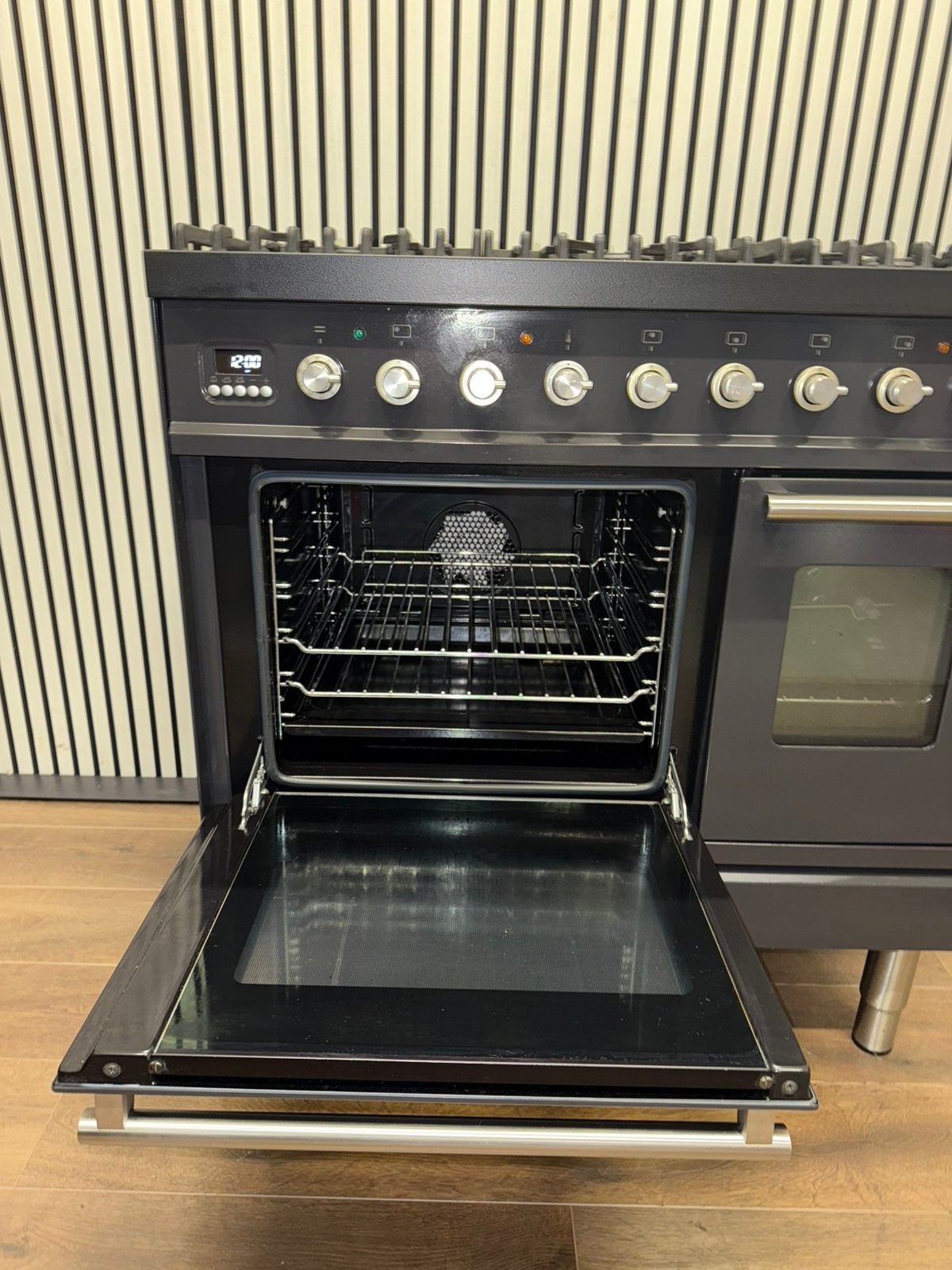 Luxe Boretti Fornuis antraciet 6 pits dubbele oven 90 cm, 60 cm of meer, Fornello Esperta, Ophalen of Verzenden, Zo goed als nieuw