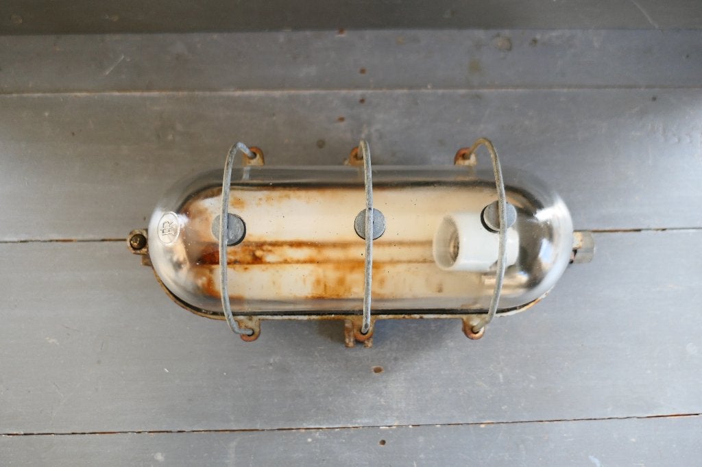 Vintage Gietijzeren kooilamp Industria Rotterdam Bully, Verzenden, Gebruikt, Glas, E27 (groot)