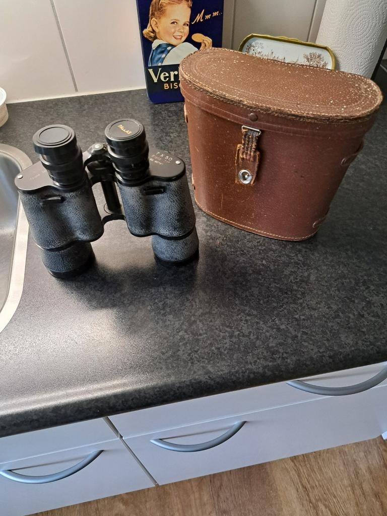 Verrekijker 7x50 Pallas met leren koker, Ophalen, Gebruikt, Minder dan 8x, Porro (met knik)