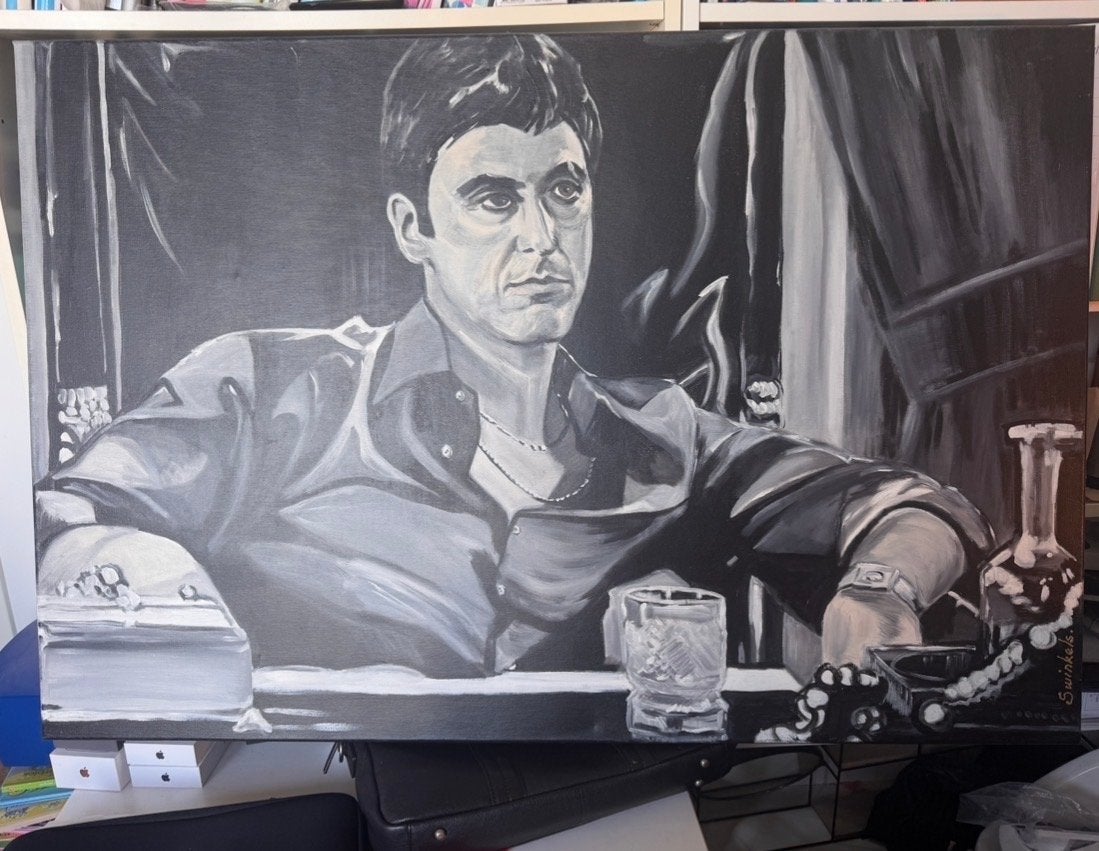 Scarface schilderij - Gesigneerd door Swinckels, Ophalen, Film, Textiel, Gesigneerd