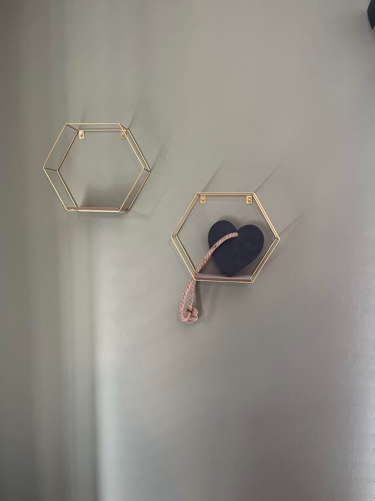 Set van 2 gouden zeshoekige wandplankjes, Ophalen of Verzenden, Zo goed als nieuw