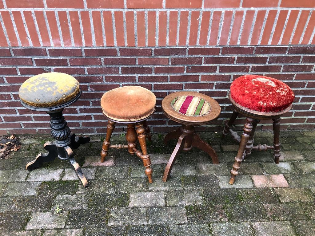 4 krukjes draaikrukje pianokrukje harmonium kruk, Ophalen, In hoogte verstelbaar, Gebruikt, Hout