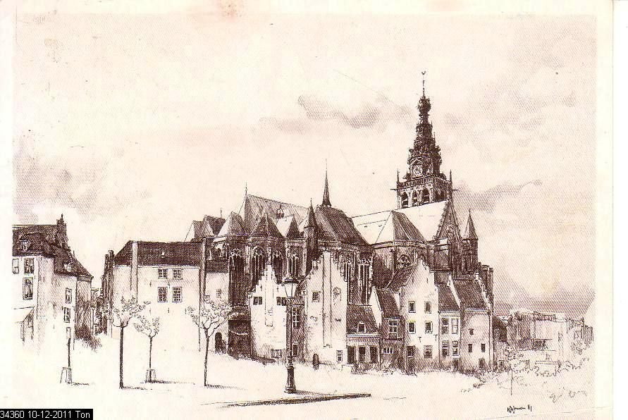 Ansichtkaart 	Nijmegen	St Stevenskerk	met kanunnikenhuisjes, Ophalen of Verzenden, 1980 tot heden, Gelopen, Gelderland