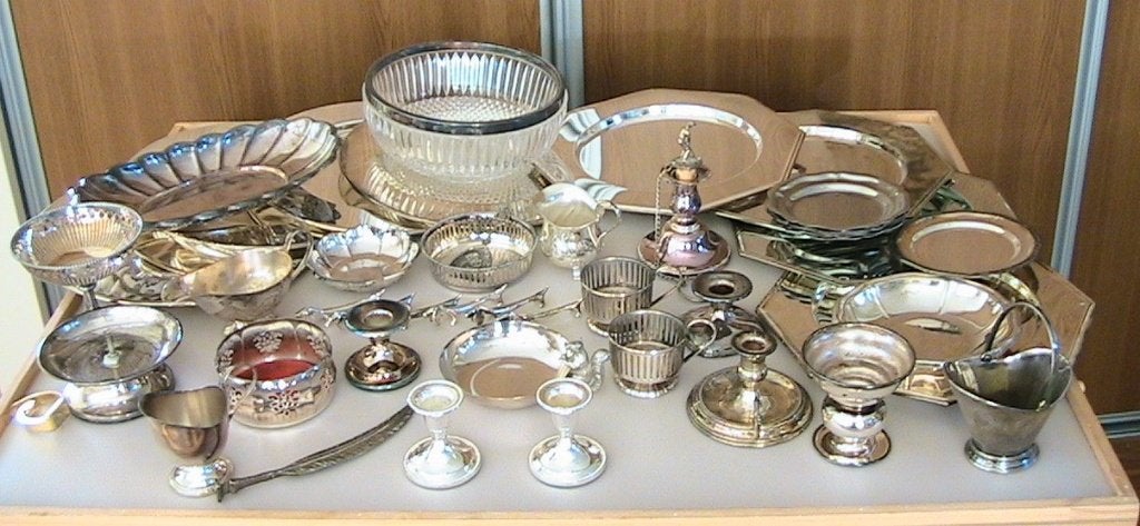 Diverse verzameling zilverwerk en verzilverde items, Ophalen, Zilver