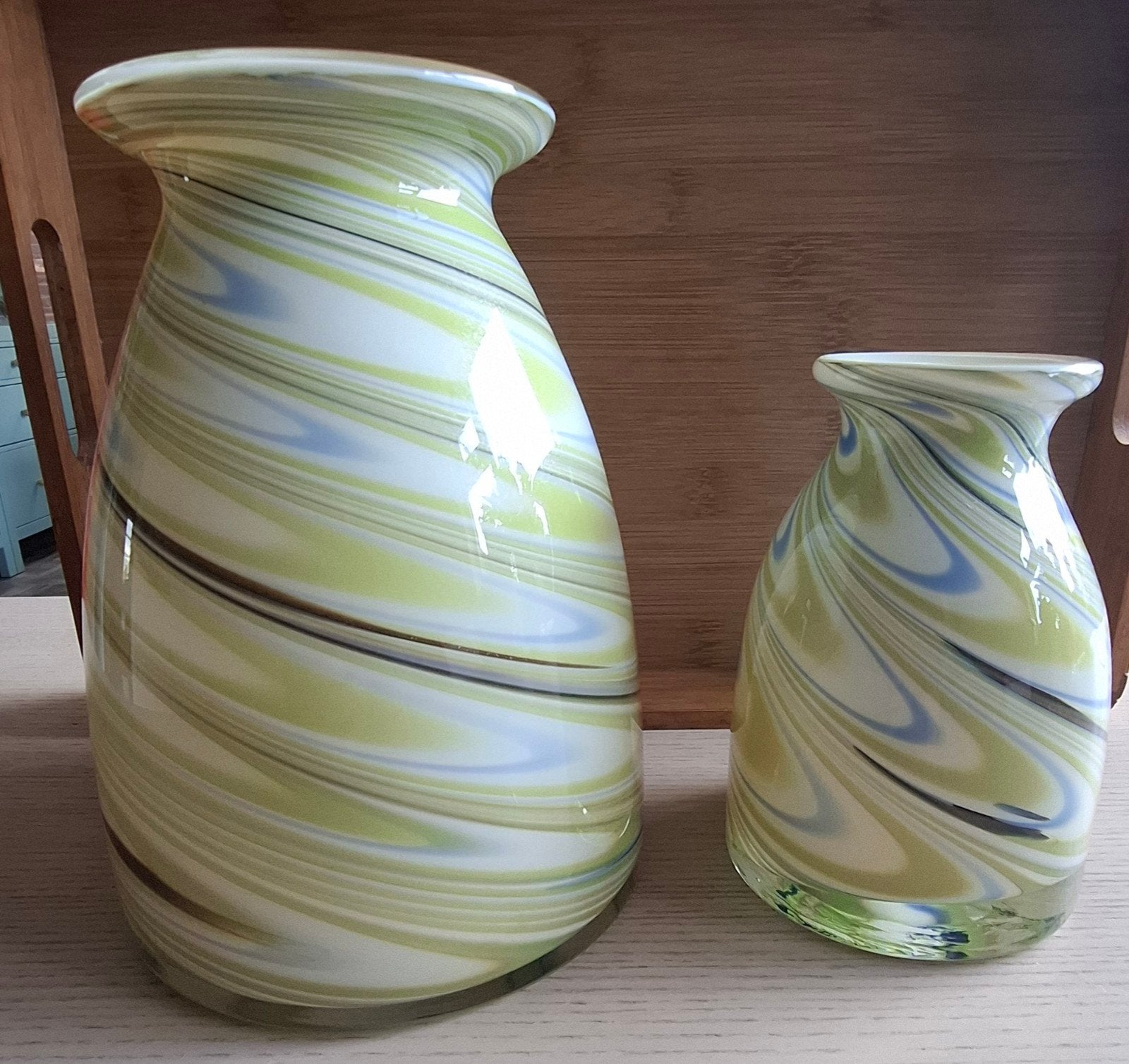 Fidrio glazen vazen, swirl design, groen/blauw/wit, Ophalen of Verzenden