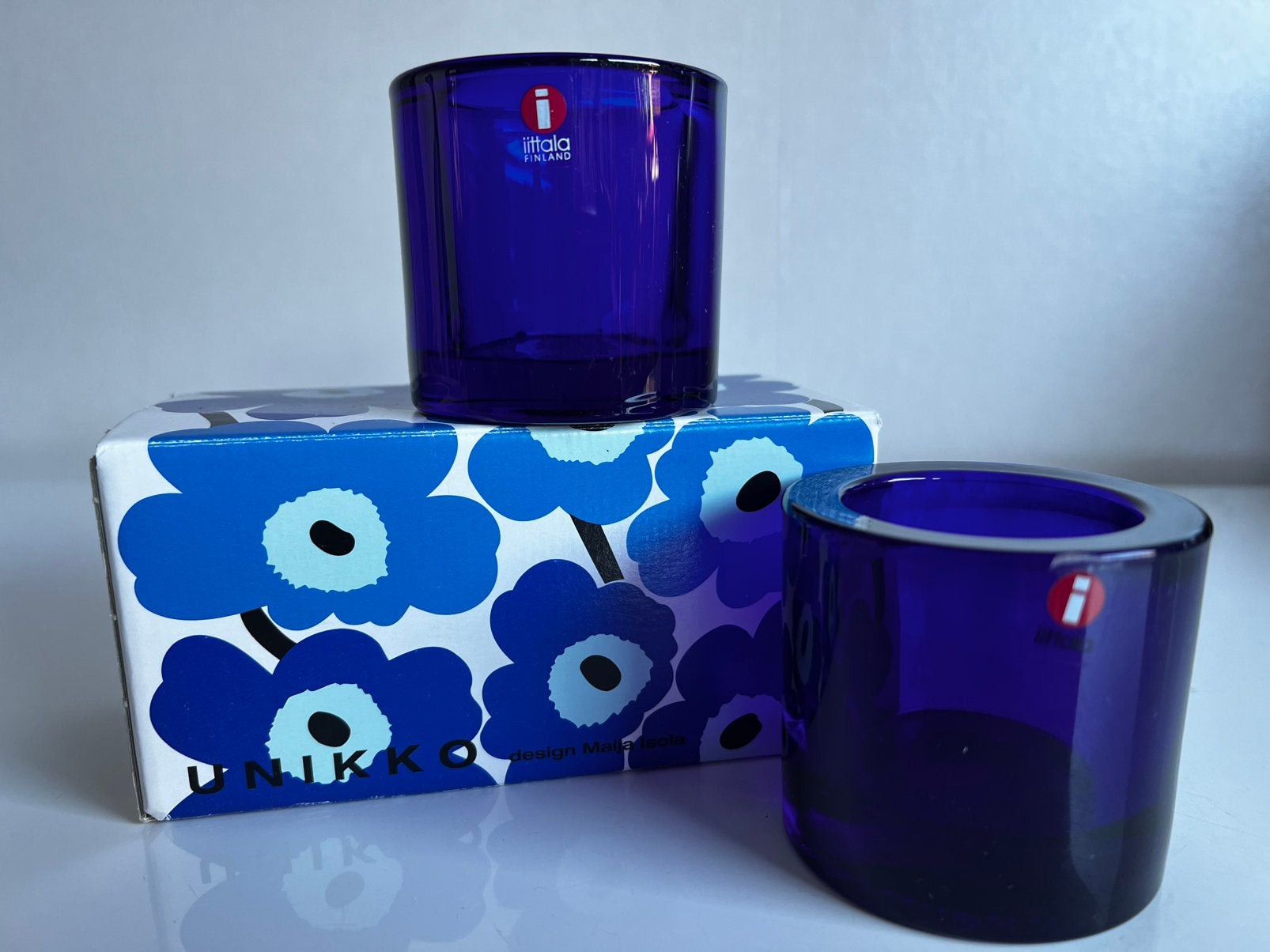 2 Iittala  Marimekko ‘Unikko’ Kivi Cobaltblue Kobalt Votive, Huis en Inrichting, Waxinelichthouder, Nieuw, Ophalen of Verzenden