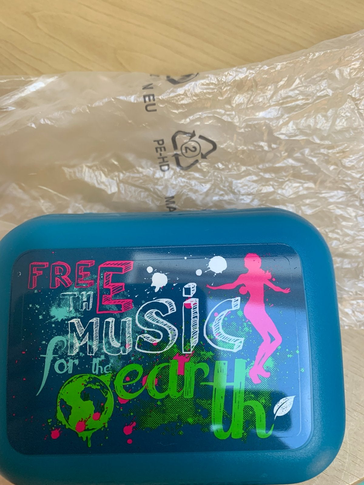Tupperware bakje 'Free the Music for the Earth', Bewaardoos, Blauw, Nieuw, Ophalen of Verzenden