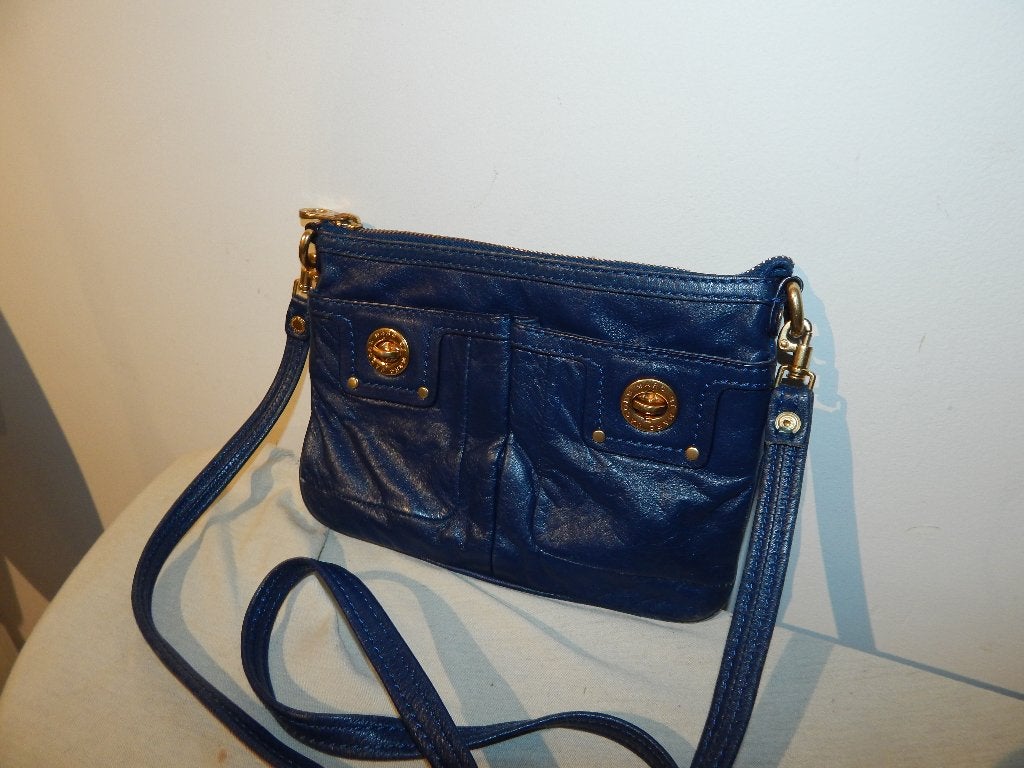 Marc Jacobs blauw leren schoudertas gouden hardware, Overige merken, Gebruikt, Leer, Verzenden