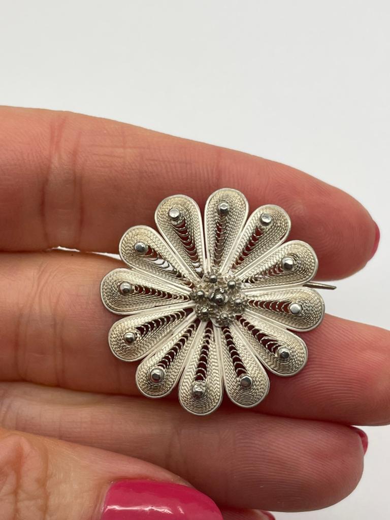 D990 Prachtige zilveren broche / hanger bloem, Sieraden, Tassen en Uiterlijk, Antieke sieraden, Ophalen of Verzenden, Zilver, Overige typen