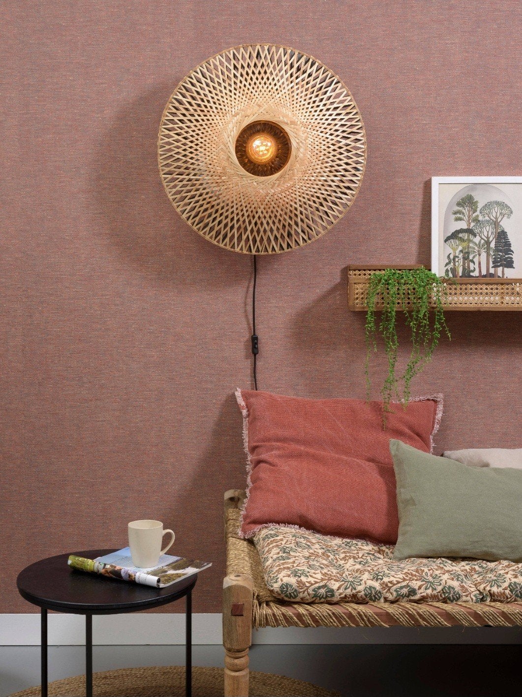 Good&Mojo Kalimantan Wandlamp 60 cm bamboe, Ophalen, Met snoer/stekker, Natuurlijk materiaal, E27 (groot)