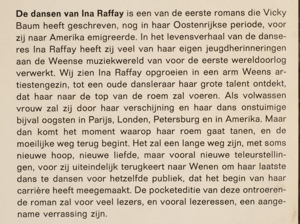 De dansen van Ina Raffay - Vicki Baum (1964), Boeken, Romans, Verzenden, Zo goed als nieuw, Europa overig