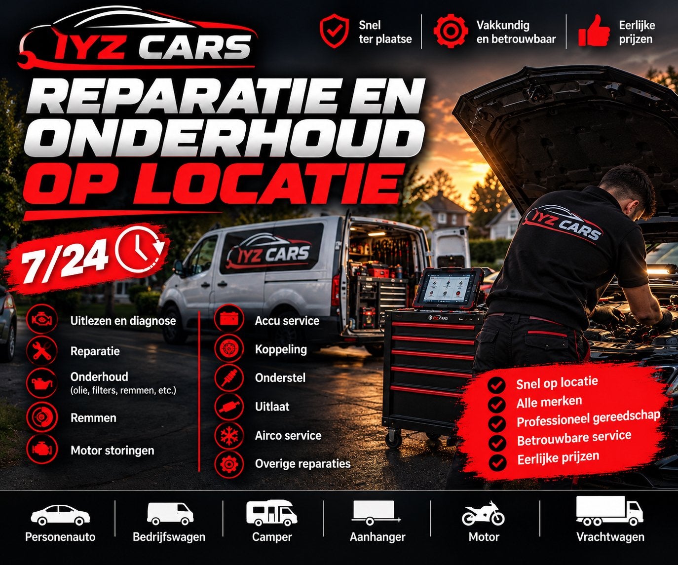 Auto Reparatie & Onderhoud op Locatie | 24/7 Pechhulp |