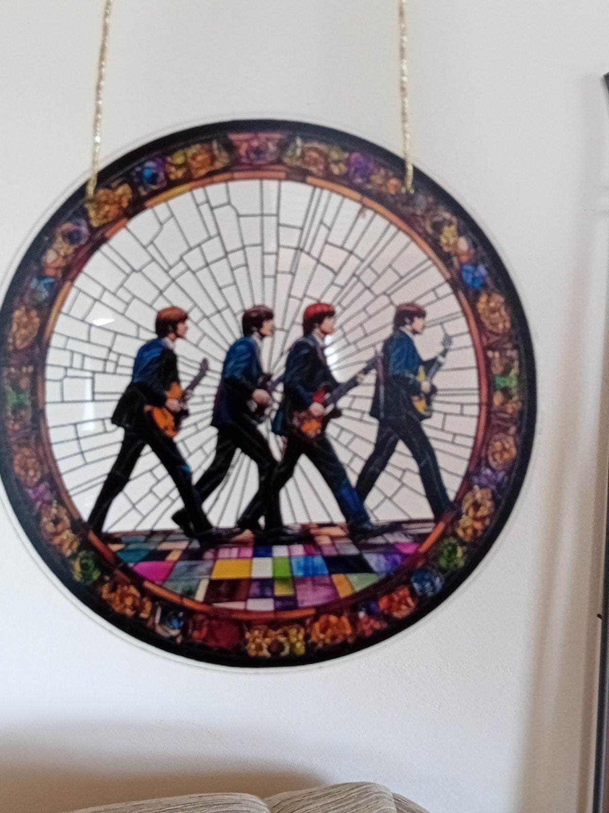 The Beatles Abbey Road glas in lood stijl decoratie, Vintage, Meerkleurig, Kunststof, Ophalen of Verzenden