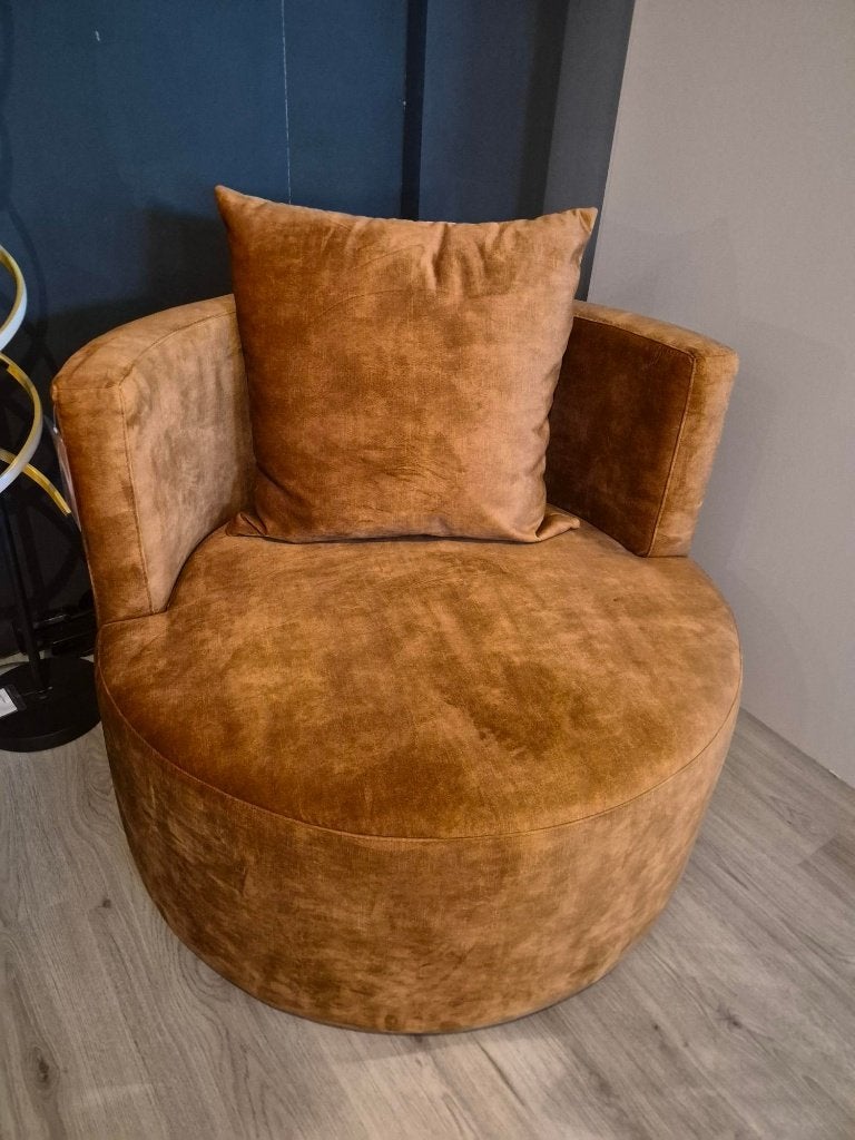 Ronde fauteuil oker velours – Hotel chique fauteuil Ø90 cm, Ophalen, Nieuw, Minder dan 75 cm, 50 tot 75 cm