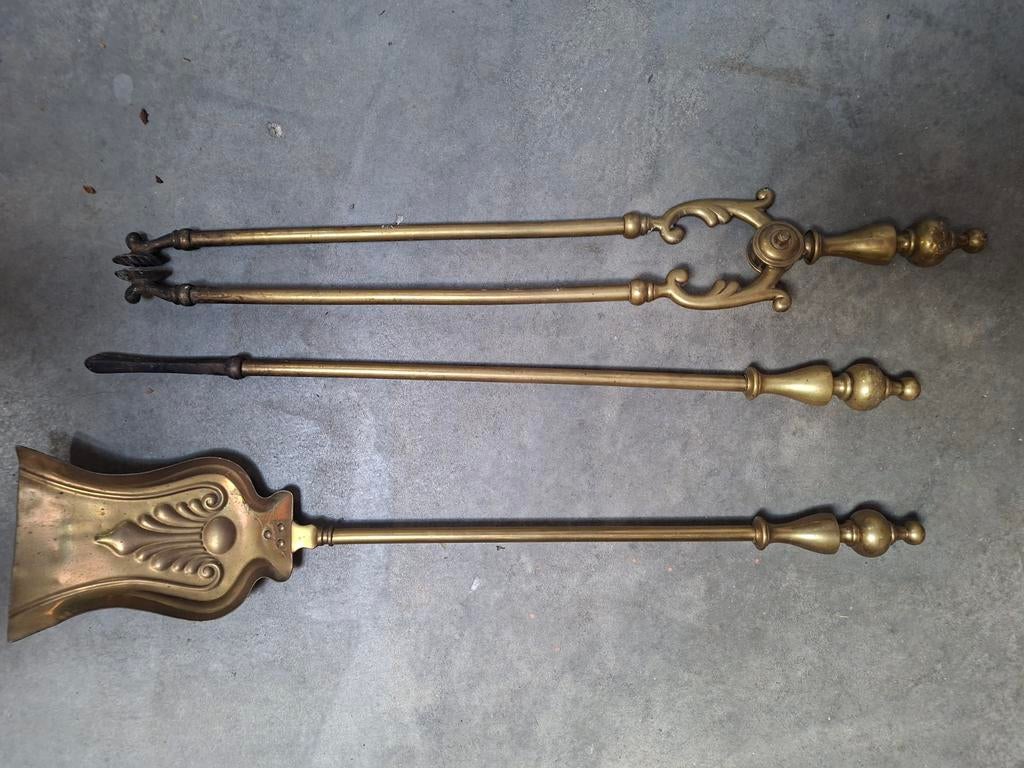 Messing haardset, 3 delig, Ophalen of Verzenden, Vrijstaande haard, Houthaard