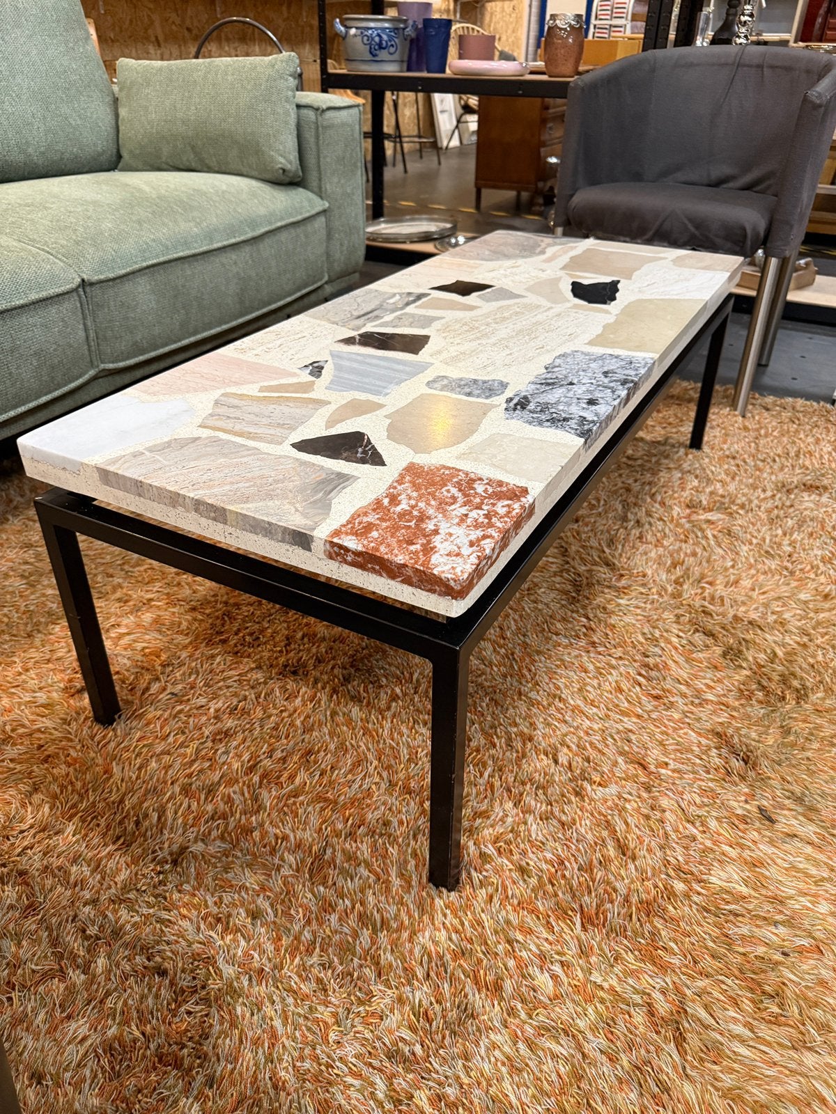 Vintage Terrazzo Salontafel Jaren '60 - Uniek Mozaïek Blad, Huis en Inrichting, Tafels | Salontafels, .., Gebruikt, 100 tot 150 cm