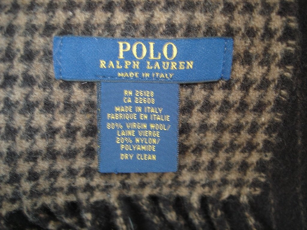 Ralph Lauren sjaal bruine wol streep + ruit Italy, Overige maten, Ophalen of Verzenden, Sjaal, Polo Ralph Lauren