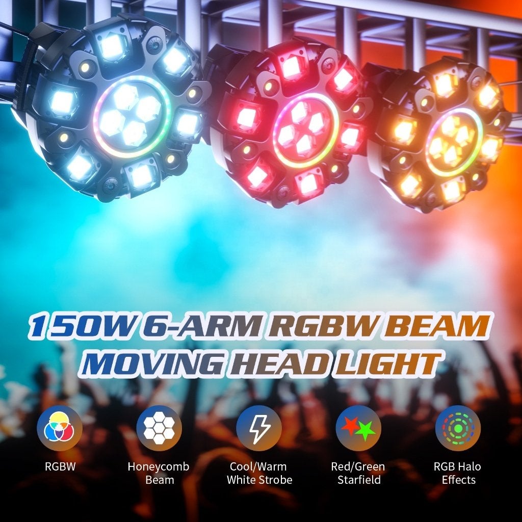 DJLicht 150W LED RGBW Zesarmige Laser Beam Moving Head, Geluidgestuurd, ., Nieuw, Ophalen of Verzenden