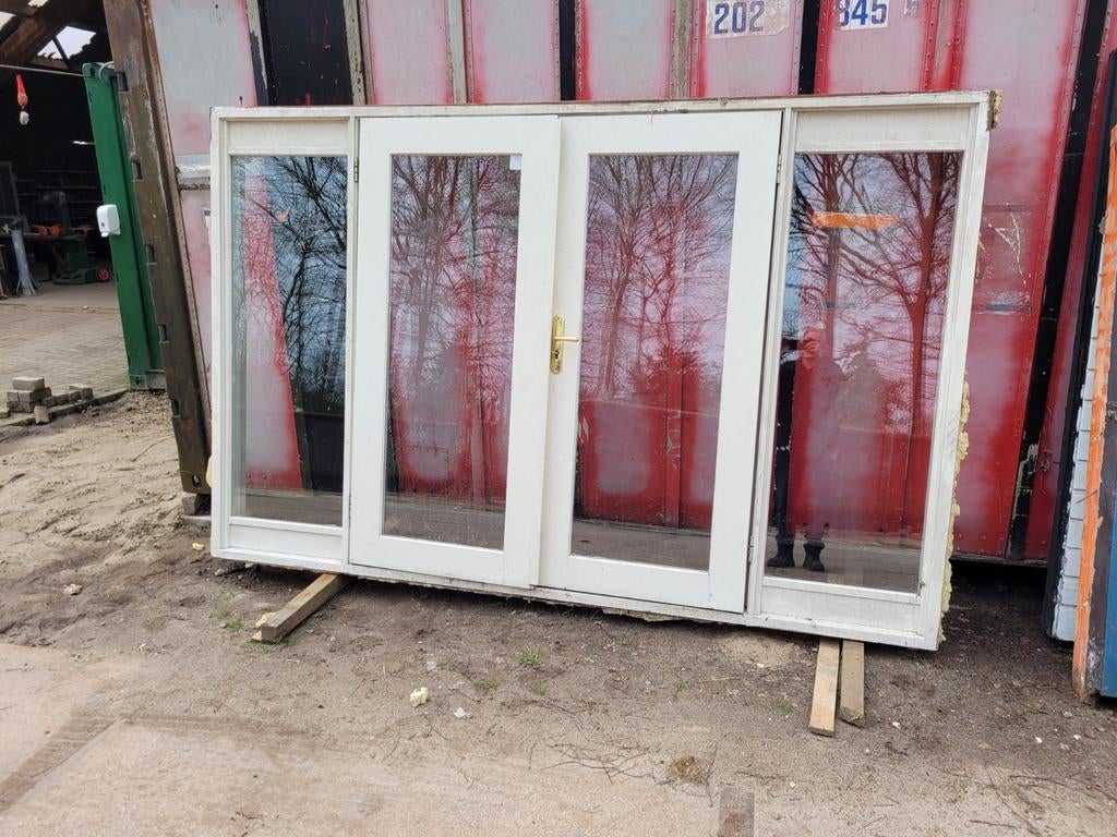 Hardhouten kozijn met dubbele vurenhout deuren, Doe-het-zelf en Verbouw, Kozijnen en Schuifpuien, Ophalen, Hout, 225 cm of meer