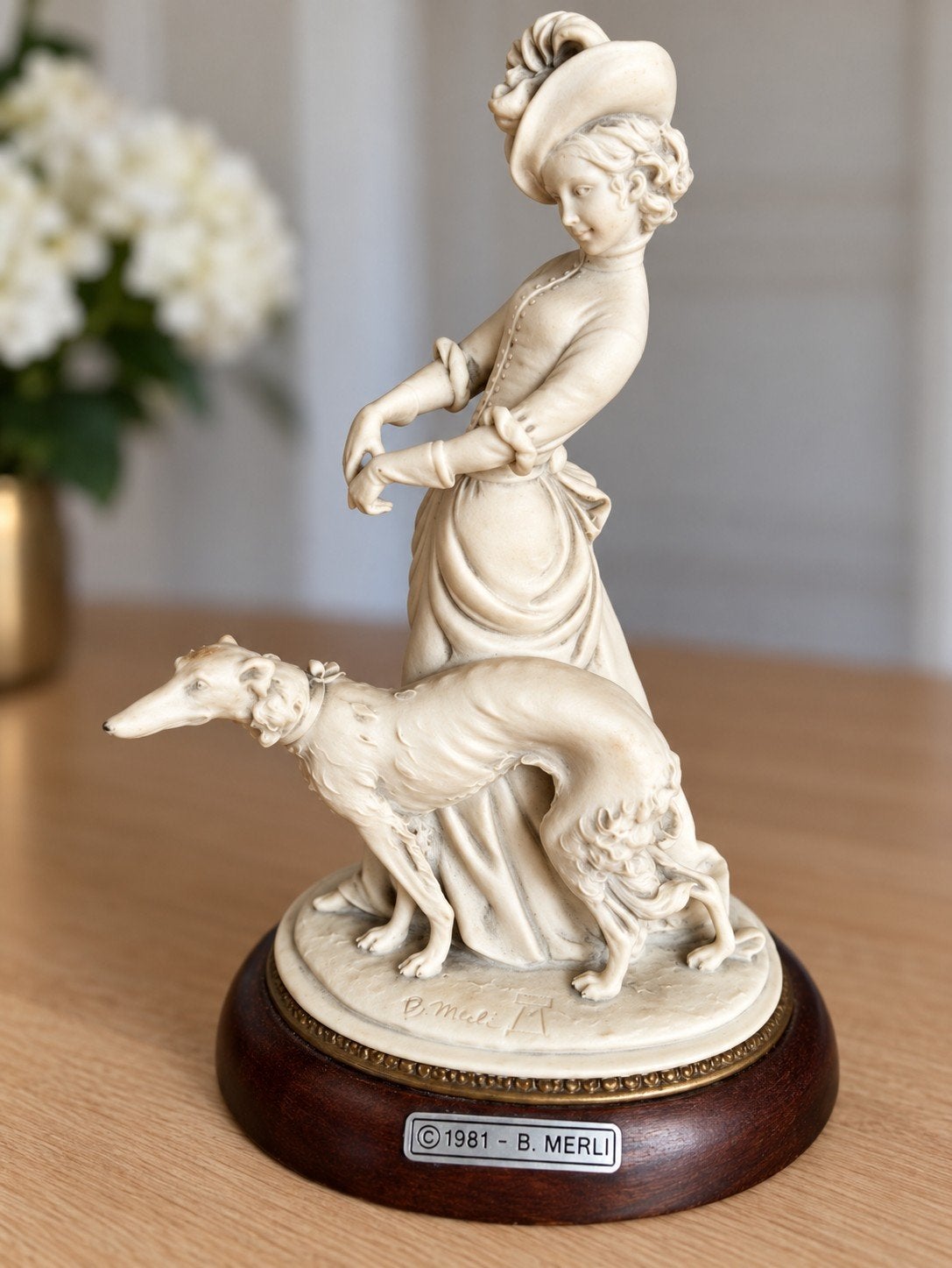 Florence Sculture d'Arte Beeld Vrouw met Windhond 1981, Verzamelen, Ophalen of Verzenden