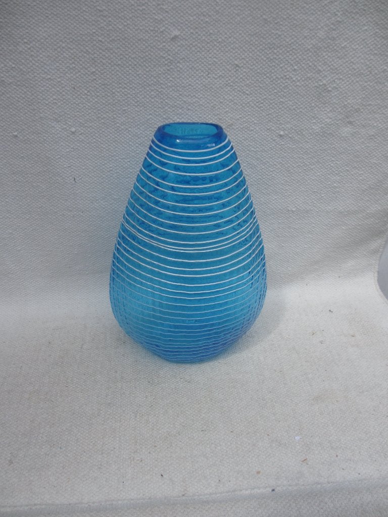 Murano vaas, omwonden met witte glasdraad. Venetië, jaren 60, Ophalen of Verzenden