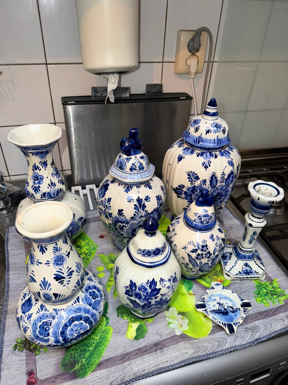 Prachtige 7-delige set Delfts Blauw aardewerk, Ophalen of Verzenden