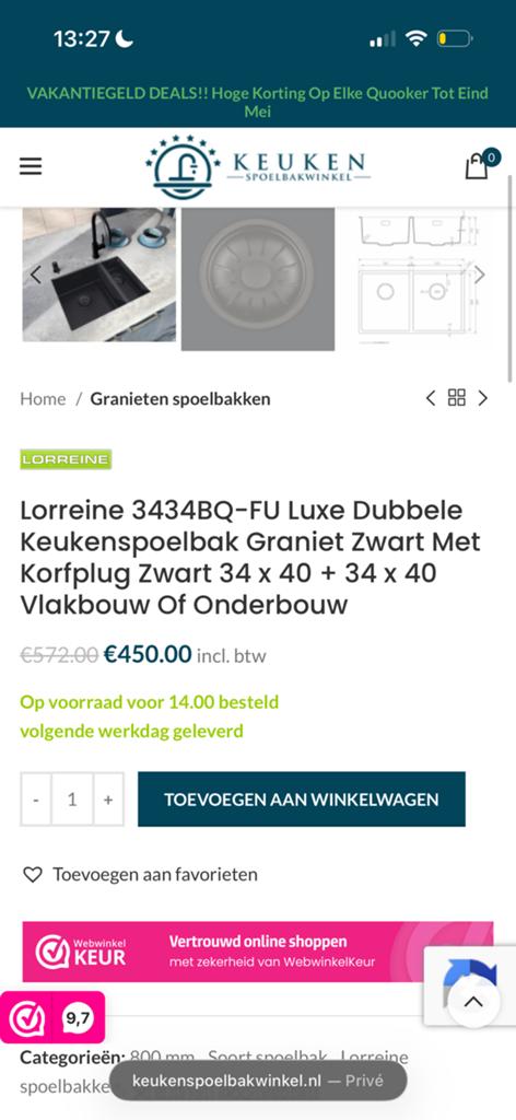 Lorreine Spoelbak zwart, Ophalen, Zwart, Nieuw, 50 tot 100 cm
