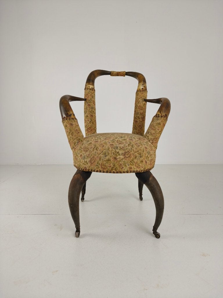 Zeldzame Decoratieve Antieke Stierenhoorn Armstoel – Ca.1870, Ophalen of Verzenden