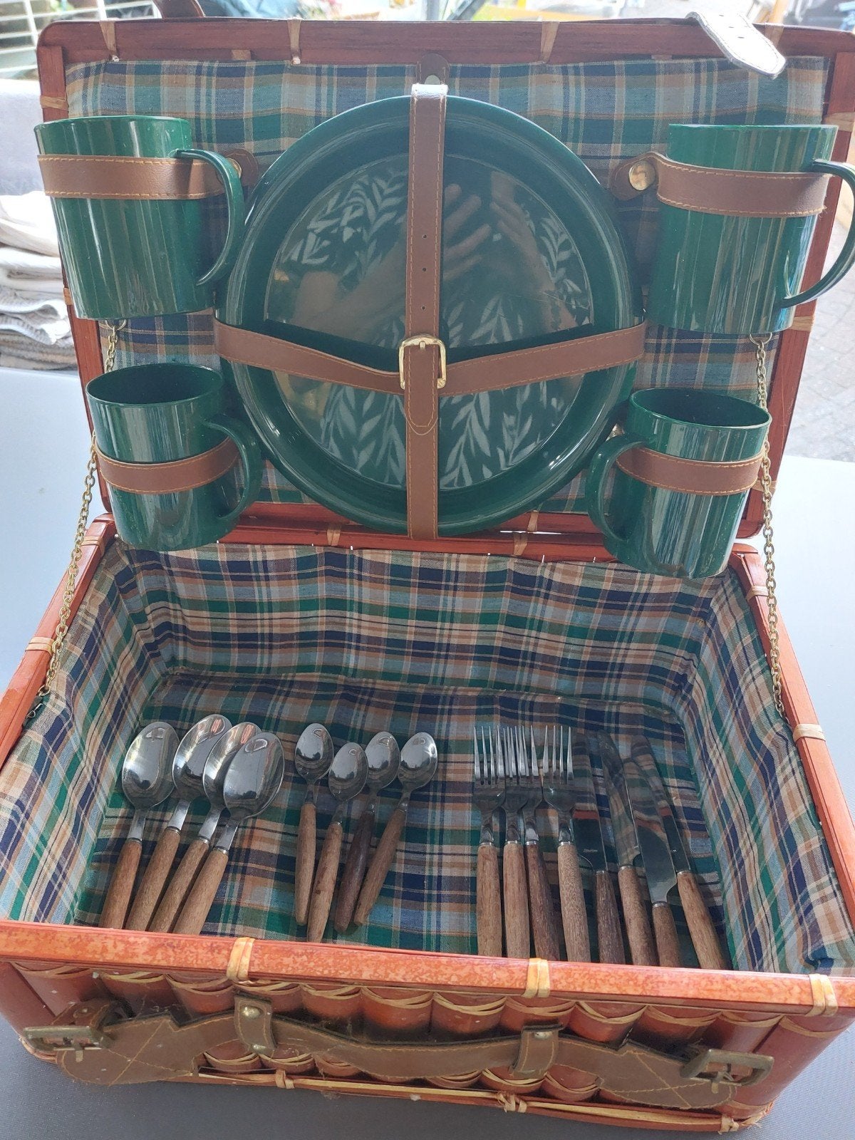 Vintage picknickmand met servies, Ophalen of Verzenden, Gebruikt