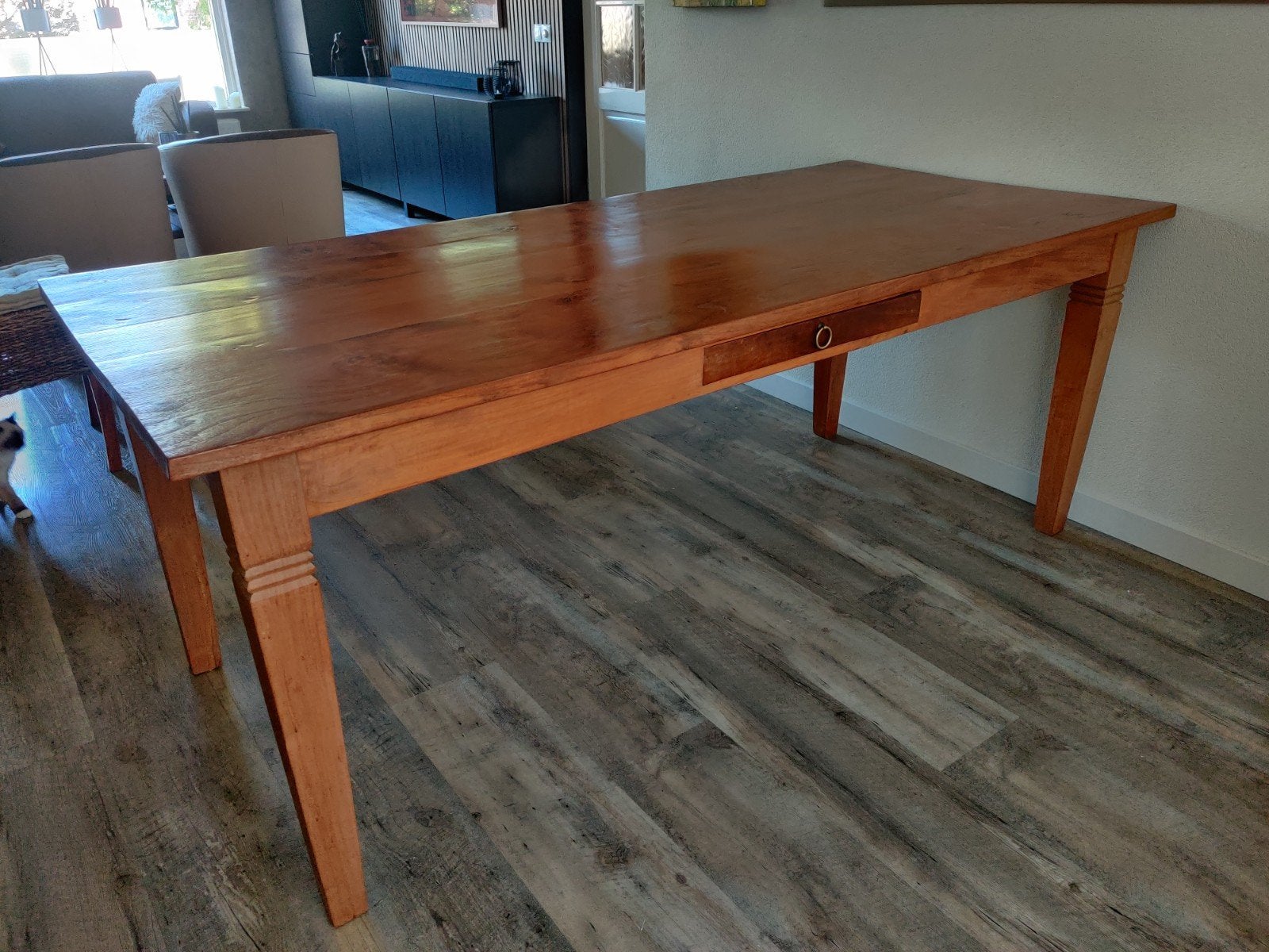 Massief houten eettafel met lade, Ophalen, Gebruikt, Klassiek, Teakhout