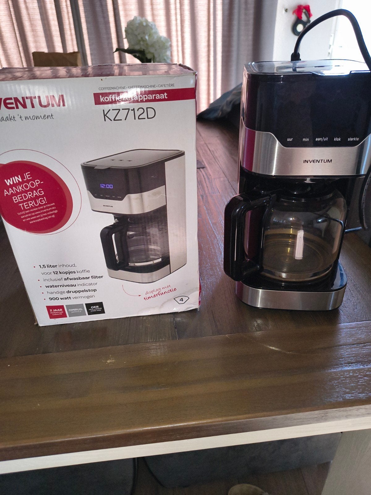 Inventum KZ712D Koffiezetapparaat met Timerfunctie, Afneembaar waterreservoir, Gebruikt, 10 kopjes of meer, Koffiemachine