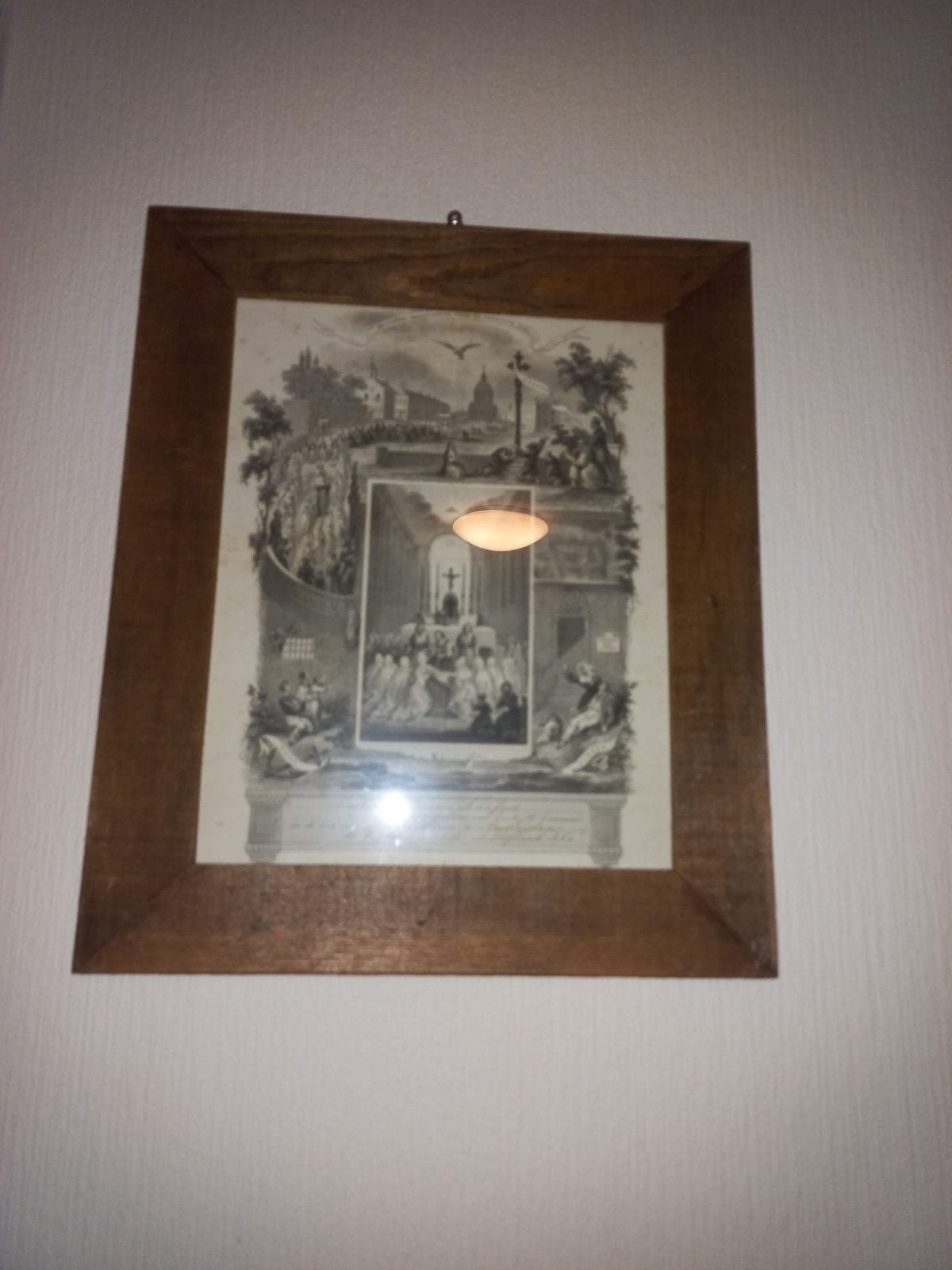 Antieke Gravure: Religieuze Scène in Houten Lijst, Antiek en Kunst, Kunst | Etsen en Gravures, Ophalen, Ingelijst, Religie, Gravure